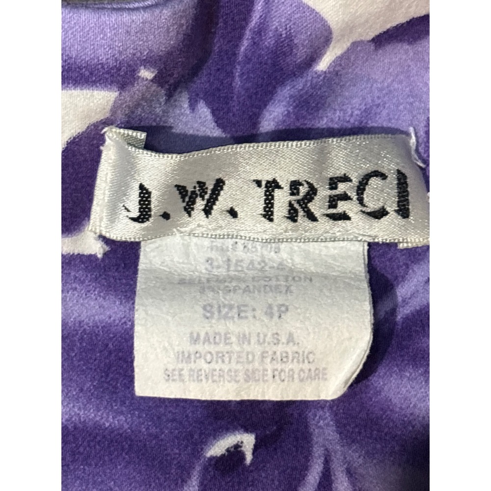 JW Treci Womens 4P Purple White Floral Sleeveless Sheath Dress Petite USA Made - Picture 2 of 7